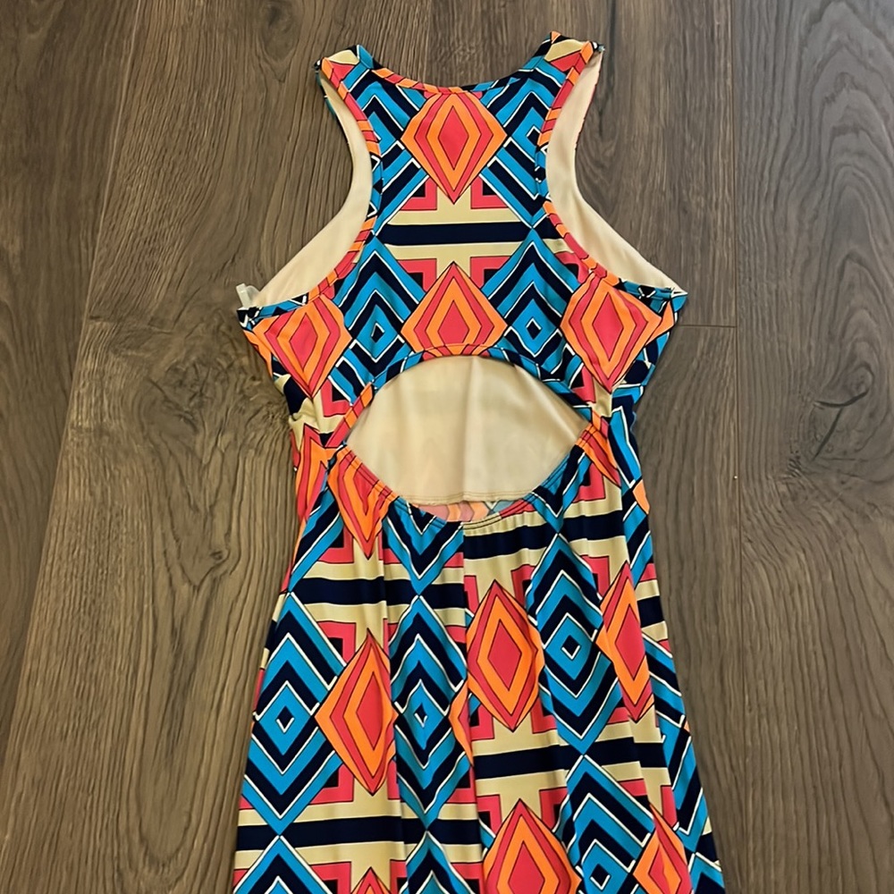 Colorful Geometric Print Bodycon Maxi Dress | Retro Mod Festival | Small - Picture 7 of 7